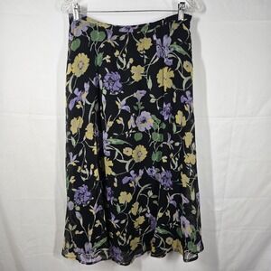 Vintage Y2K 90s Goodclothes Black Floral Chiffon Midi Skirt Sz‎ 8 Garden Party